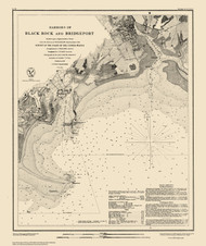 Harbors of Black Rock and Bridgeport 1848 Color Added - Old Map Nautical Chart AC Harbors 363 - Connecticut