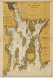 Narragansett Bay 1915 - Old Map Nautical Chart AC Harbors 353 - Rhode Island