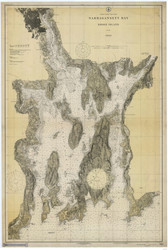 Narragansett Bay 1921 - Old Map Nautical Chart AC Harbors 353 - Rhode Island
