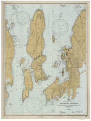 Newport Harbor and Entrance to Narragansett Bay - Custom Blue 3:4 1931 - Old Map Nautical Chart AC Harbors 236 - Rhode Island