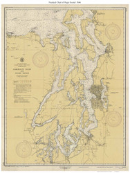Admiralty Inlet and Puget Sound 1946 Nautical Map Reprint 6401 Washington - Big Area Post 1917