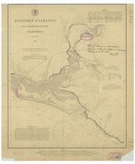 Newport Entrance 1892 - Old Map Nautical Chart PC Harbors 5134 - California