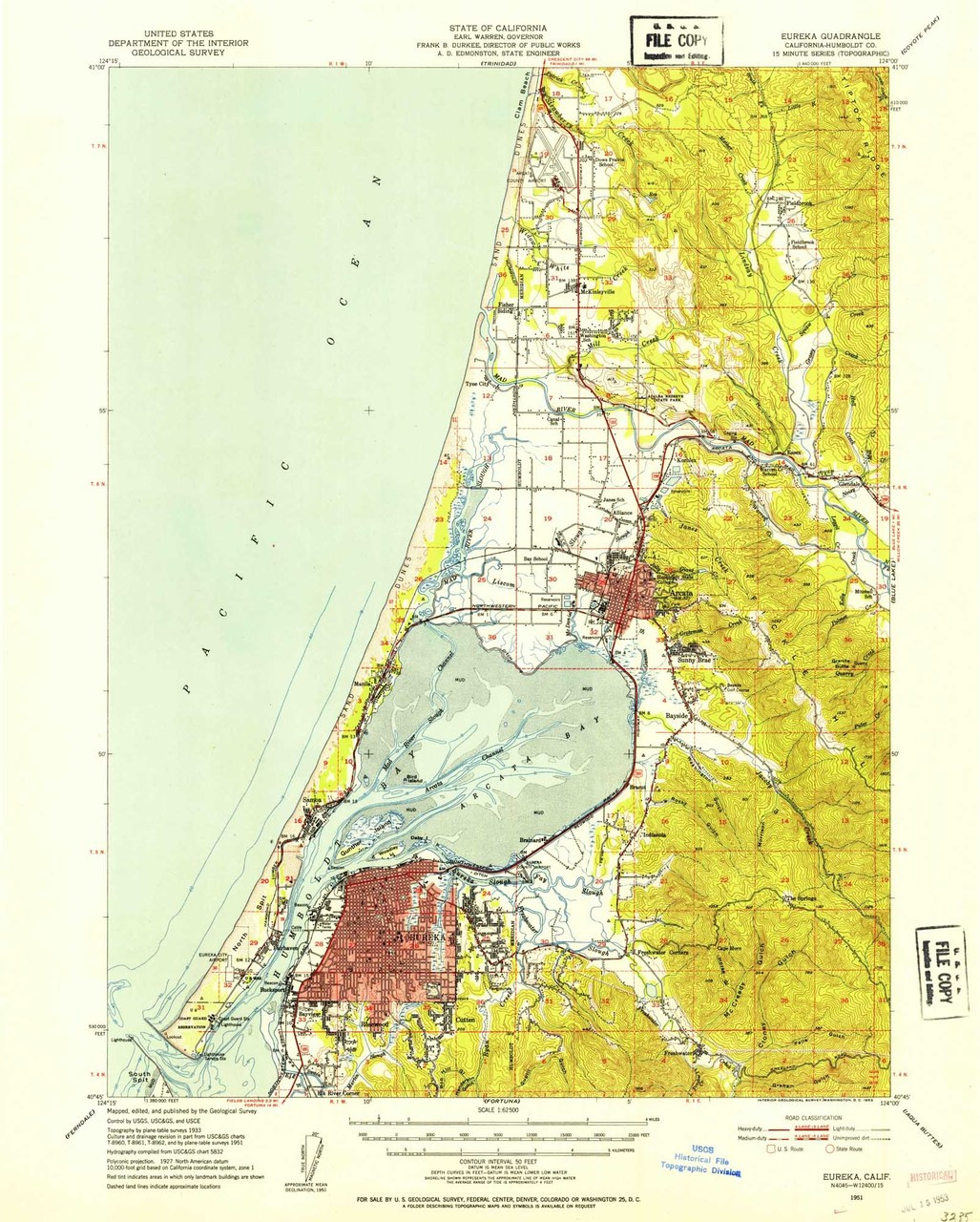 It turned out very nice! Eureka, California 1951 (1953a) USGS Old Topo Map 15x15 ...