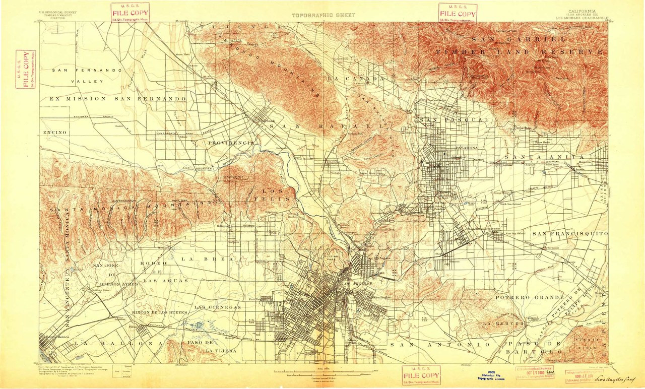 Los Angeles, California 1900 (1900) USGS Old Topo Map 15x15 Quad - OLD MAPS