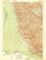 Point Sur, California 1925 (1940) USGS Old Topo Map 15x15 Quad