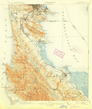 San Mateo, California 1899 (1907) USGS Old Topo Map 15x15 Quad