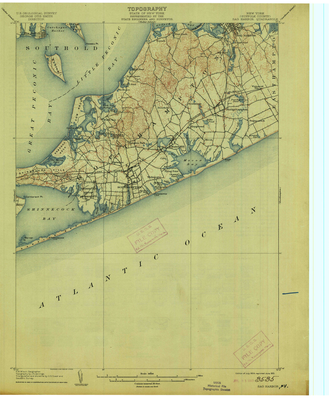 Sag Harbor, New York 1904 (1913) USGS Old Topo Map 15x15 Quad OLD MAPS