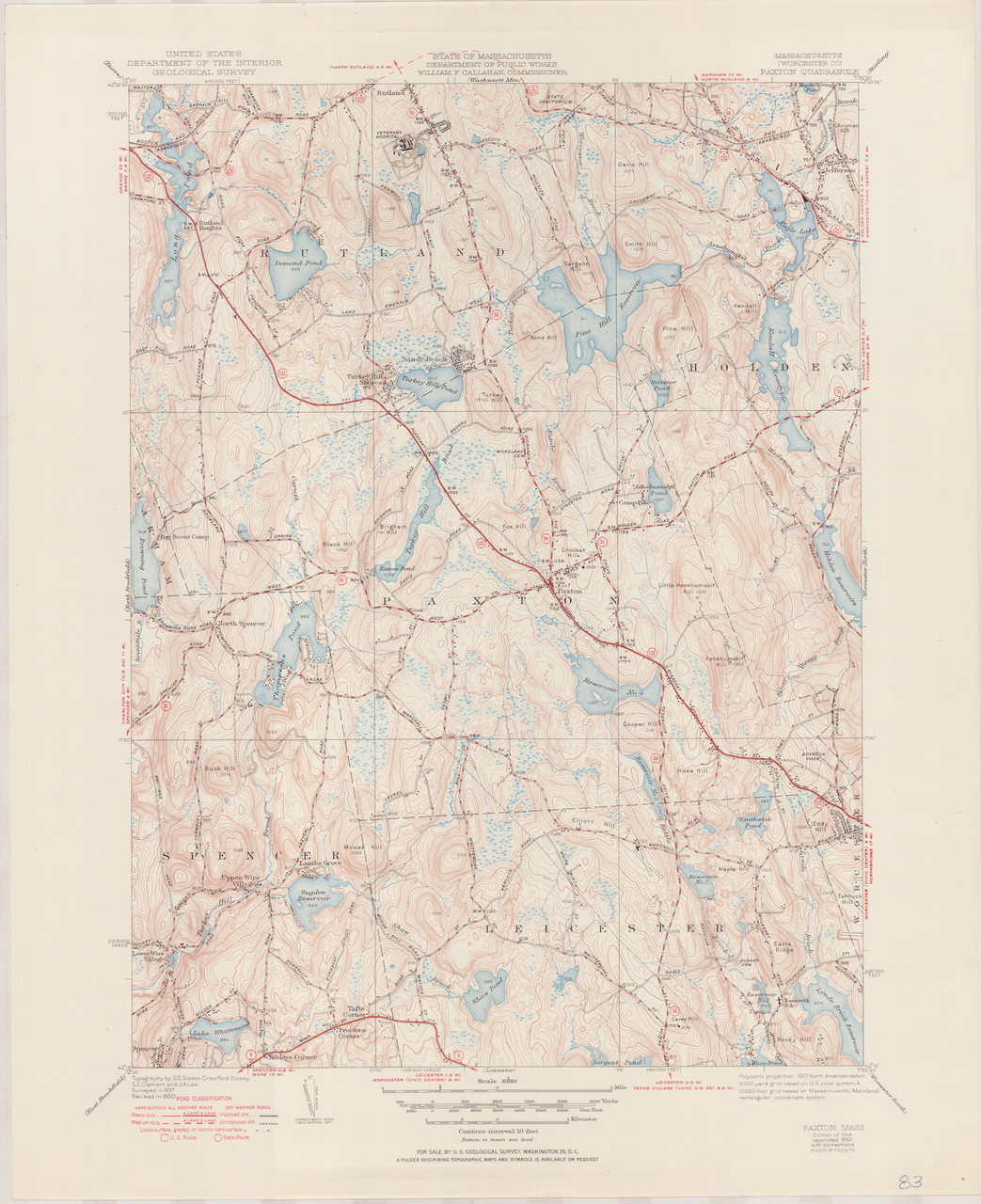 Paxton, MA 19511941 Original USGS Old Topo Map 7x7 Quad 31680 MA83