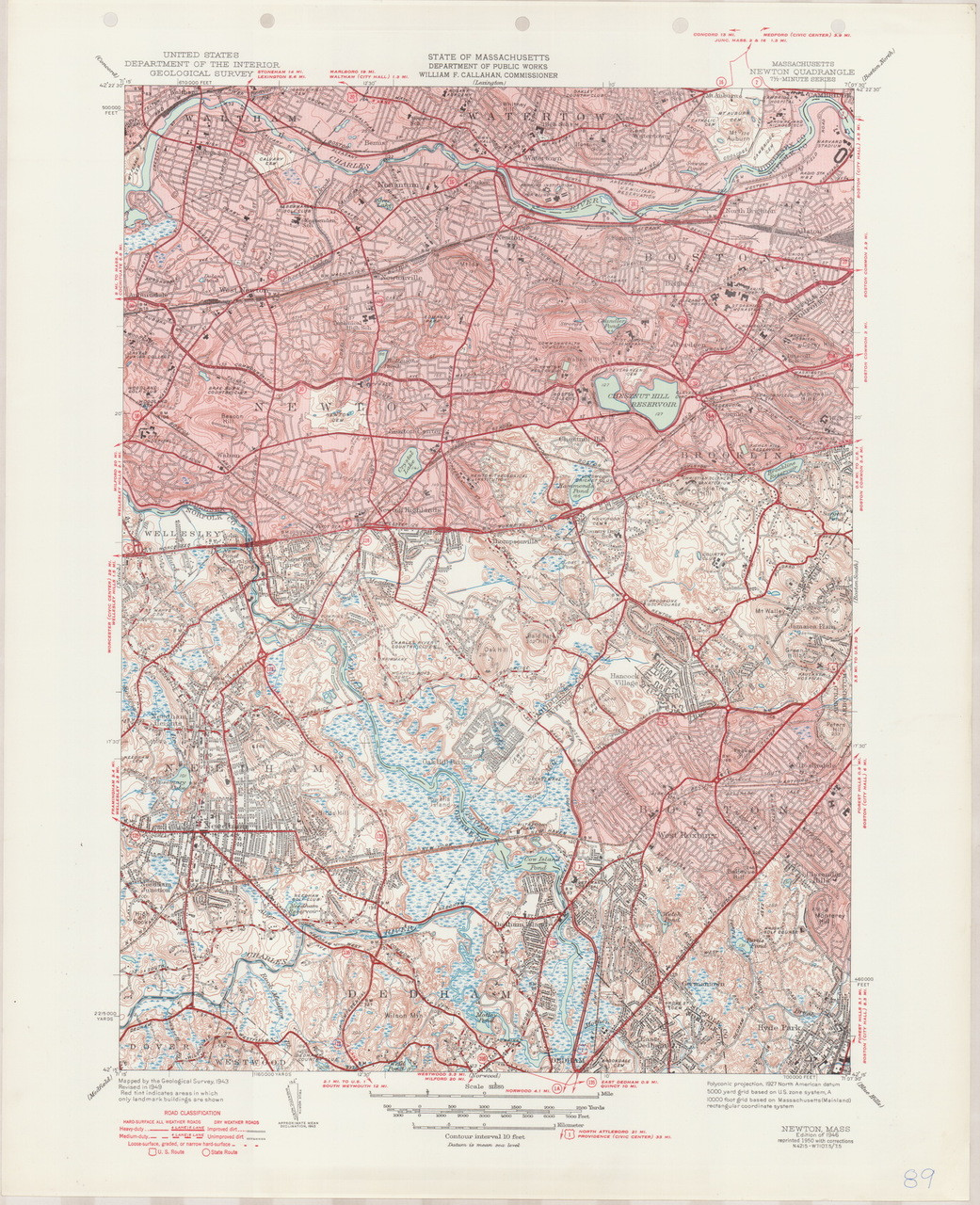 Newton, MA 1946-1950 Original USGS Old Topo Map 7x7 Quad 31680 - MA-89