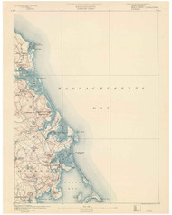 Duxbury, MA 1890 USGS Old Topo Map 15x15 Quad RSY
