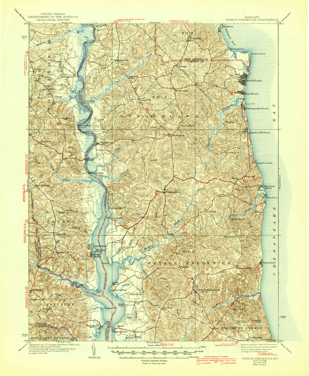 Prince Frederick, Maryland 1938 (1946) USGS Old Topo Map 15x15 Quad