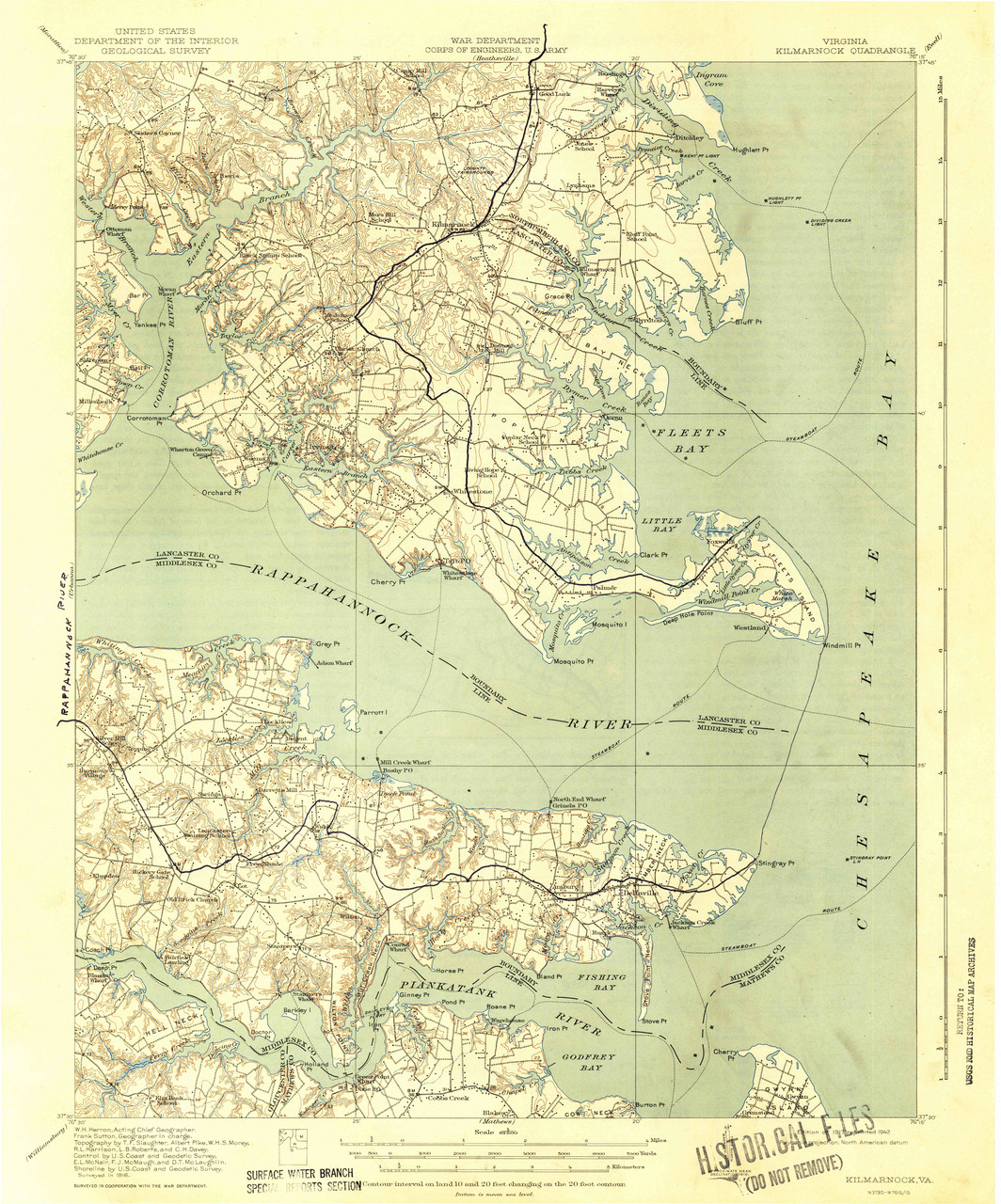 Kilmarnock, Virginia 1917 (1942) USGS Old Topo Map 15x15 Quad OLD MAPS