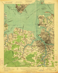Newport News, Virginia 1921 (1921a) USGS Old Topo Map 15x15 Quad