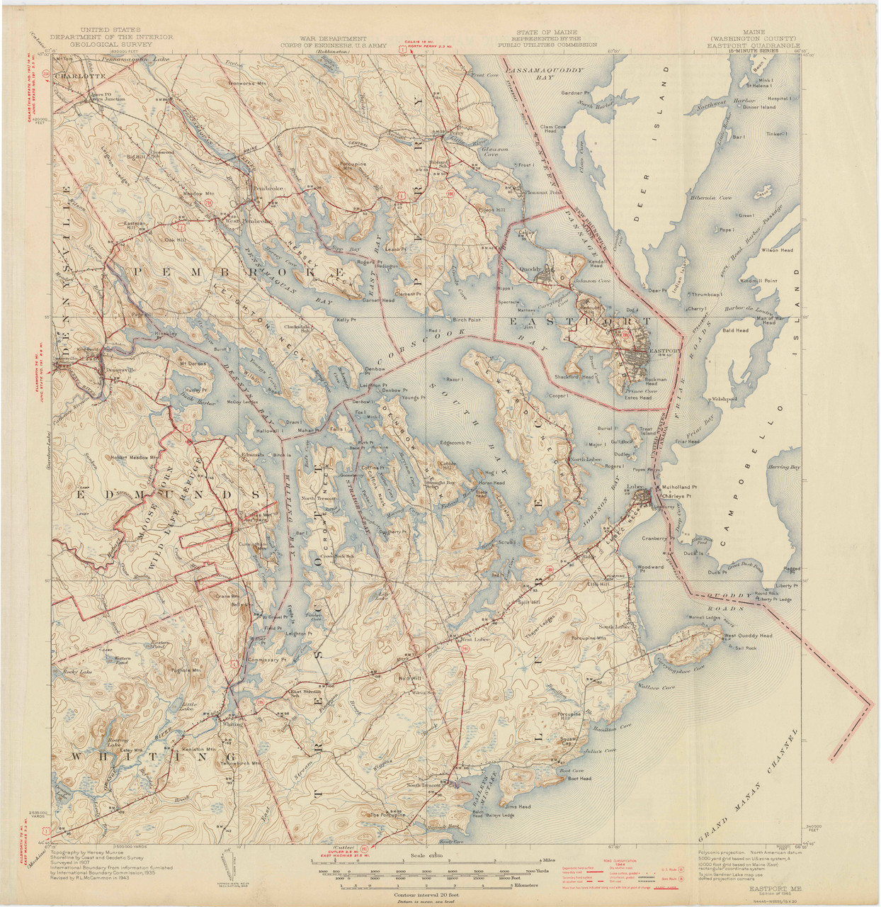 Eastport, Maine 1945 (1945 a) USGS Old Topo Map 15x15 Quad OLD MAPS