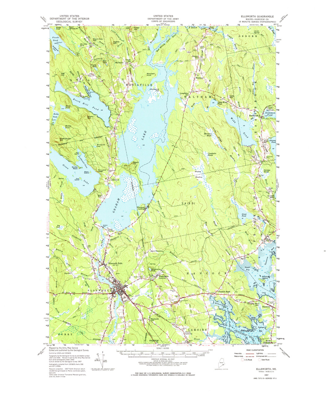 Ellsworth, Maine 1957 (1971) USGS Old Topo Map 15x15 Quad OLD MAPS