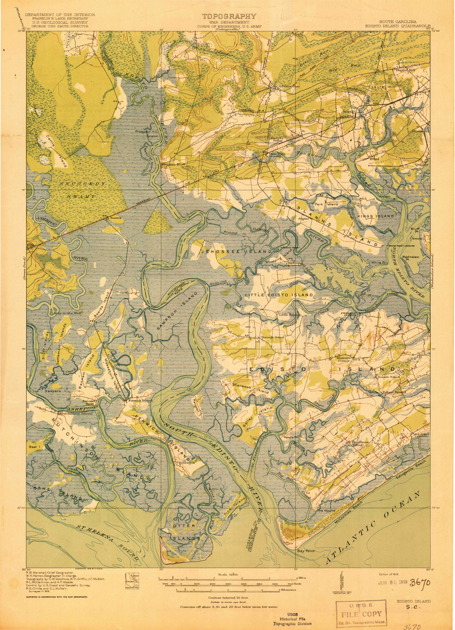 Edisto Island, South Carolina 1919 (1919) USGS Old Topo Map 15x15 Quad