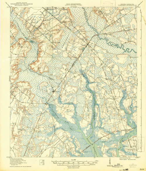 Yemassee, South Carolina 1918 (1942) USGS Old Topo Map 15x15 Quad OLD MAPS