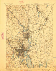 Providence, Massachusetts 1894 (1898) USGS Old Topo Map 15x15 Quad