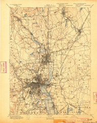 Providence, Massachusetts 1894 (1903) USGS Old Topo Map 15x15 Quad