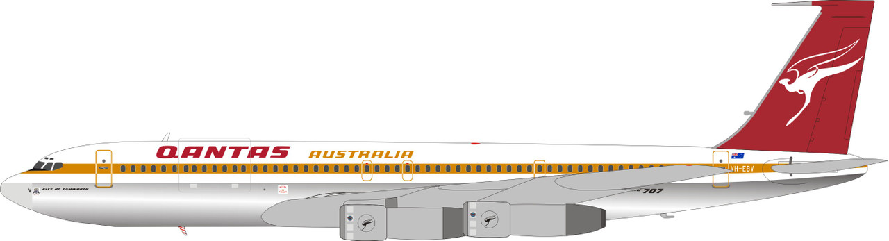 If707qf1119p Inflight200 1 200 Boeing 707 338c Qantas Vh Ebv Polished With Stand Aviation Retail Direct