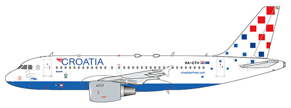 9A-CTG con Soporte Jc Wings XX2145 1/200 Croatia Airlines Airbus A319 Reg 