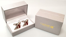 CUFFQATAR | Gifts | QATAR - Cufflinks - A high quality 3mm thick hard enamel pair of cufflinks presented in a gift box. 