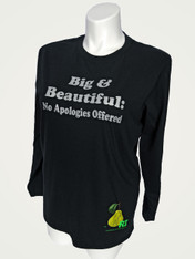 Silver text / black shirt