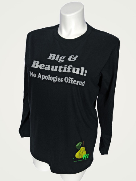 Silver text / black shirt