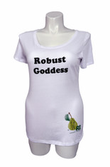 black text / white t-shirt