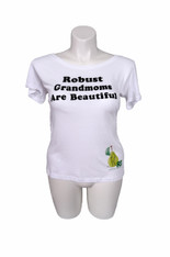 black text / white t-shirt