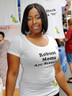 black text / white t-shirt