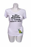 black text / white t-shirt