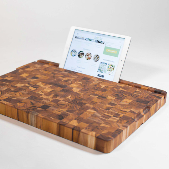 Teakhaus Reversible End Grain Cutting Board with Tablet Slot (PT1203)
