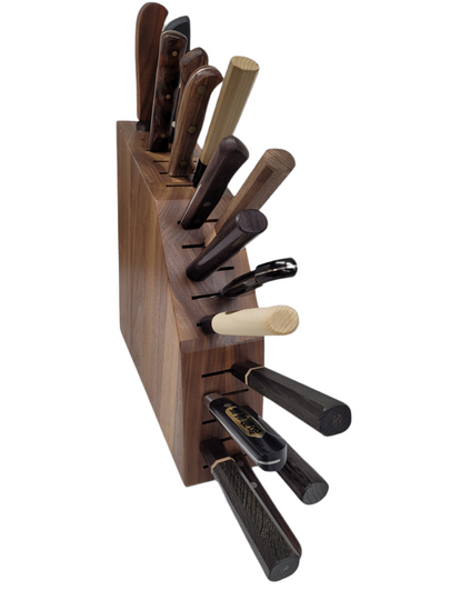 Holding up to 16 knives, the Jones Woodworking Knife Block.