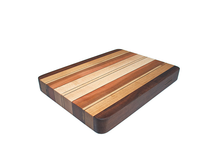 Mixed wood cutting board with walnut, beech, birch and more