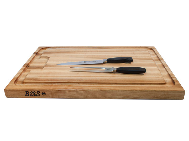 John Boos Au Jus Maple Board Cutting Board 24" x 18" x 1.5" With Knives