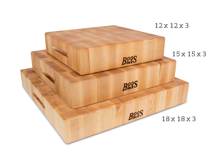 Stack of John Boos Maple chopping blocks: 12, 15 and 18 inches