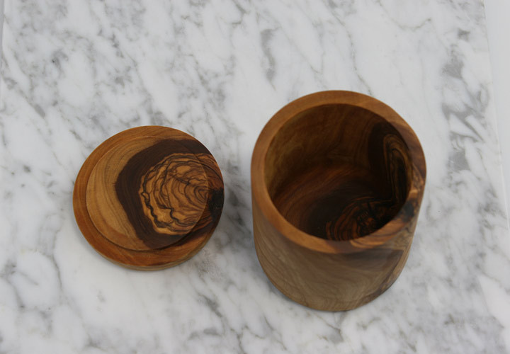 Olive wood carved spice jar with matching lid