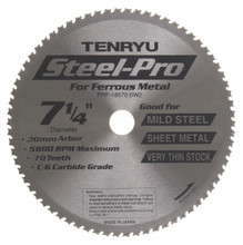 Steel-Pro Saw Blade, 7-1/4" Dia, 70T, 0.069" Kerf, 20mm Arbor, Tenryu PRF-18570BW2
