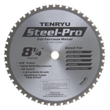 Steel-Pro Saw Blade, 8-1/4" Dia, 48T, 0.087" Kerf, 5/8"KO Arbor, Tenryu PRF-21048BW