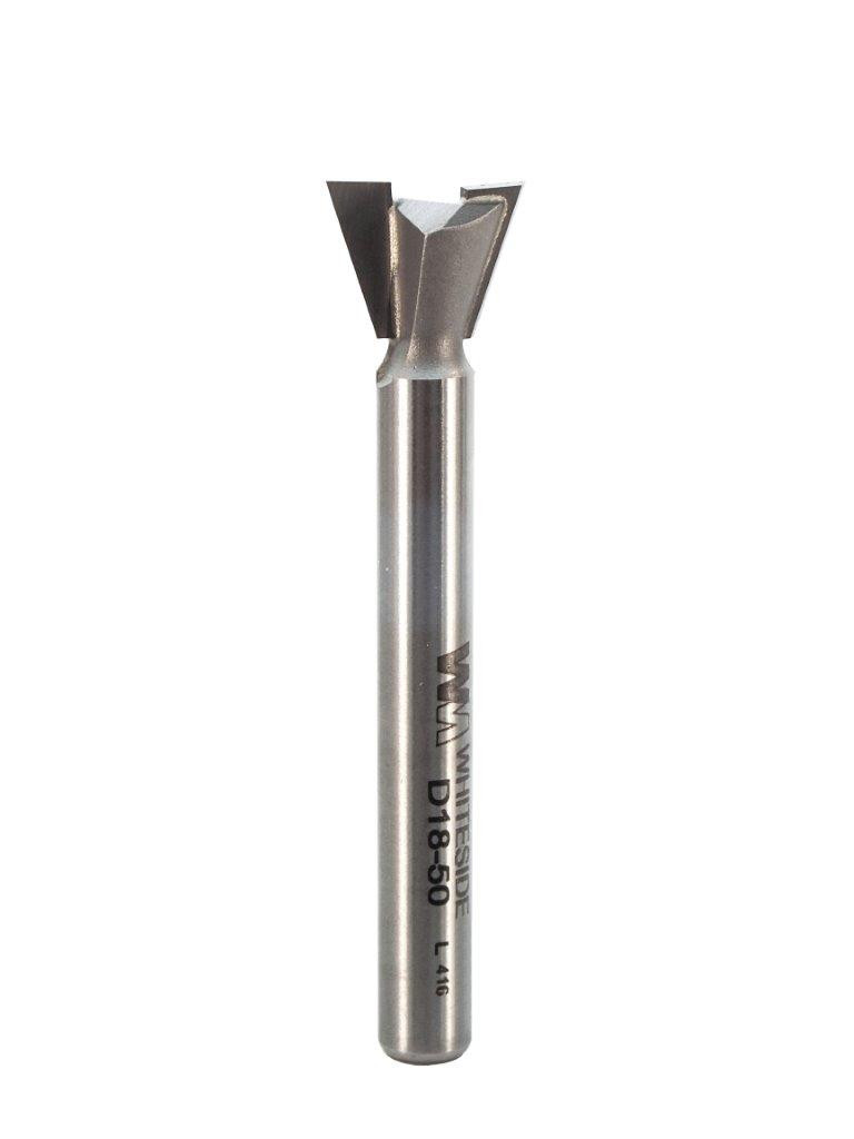 Dovetail Router Bit, 1/2 Dia, 18deg Angle, 1/4 Shank, Whiteside D1850