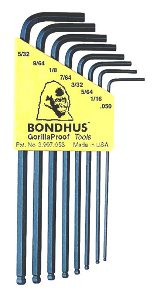 Ball-End L-Hex Wrenches .050”-5/32" SAE Bondhus 10932 9pc-Set Plastic-Caddy 