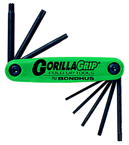 sizes TR9-TR40 Bondhus 12638 GorillaGrip Set of 8 Tamper Resistant Star Fold-up Keys sizes TR9-TR40 Bondhus 12638 GorillaGrip Set of 8 Tamper Resistant Star Fold-up Keys
