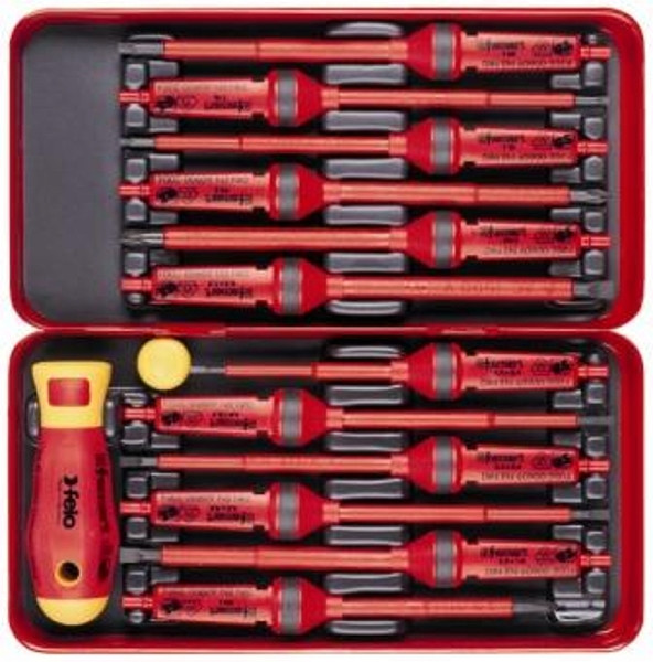 14pc E-Smart Insulated Screwdriver Set, Slotted/Phillips/Square