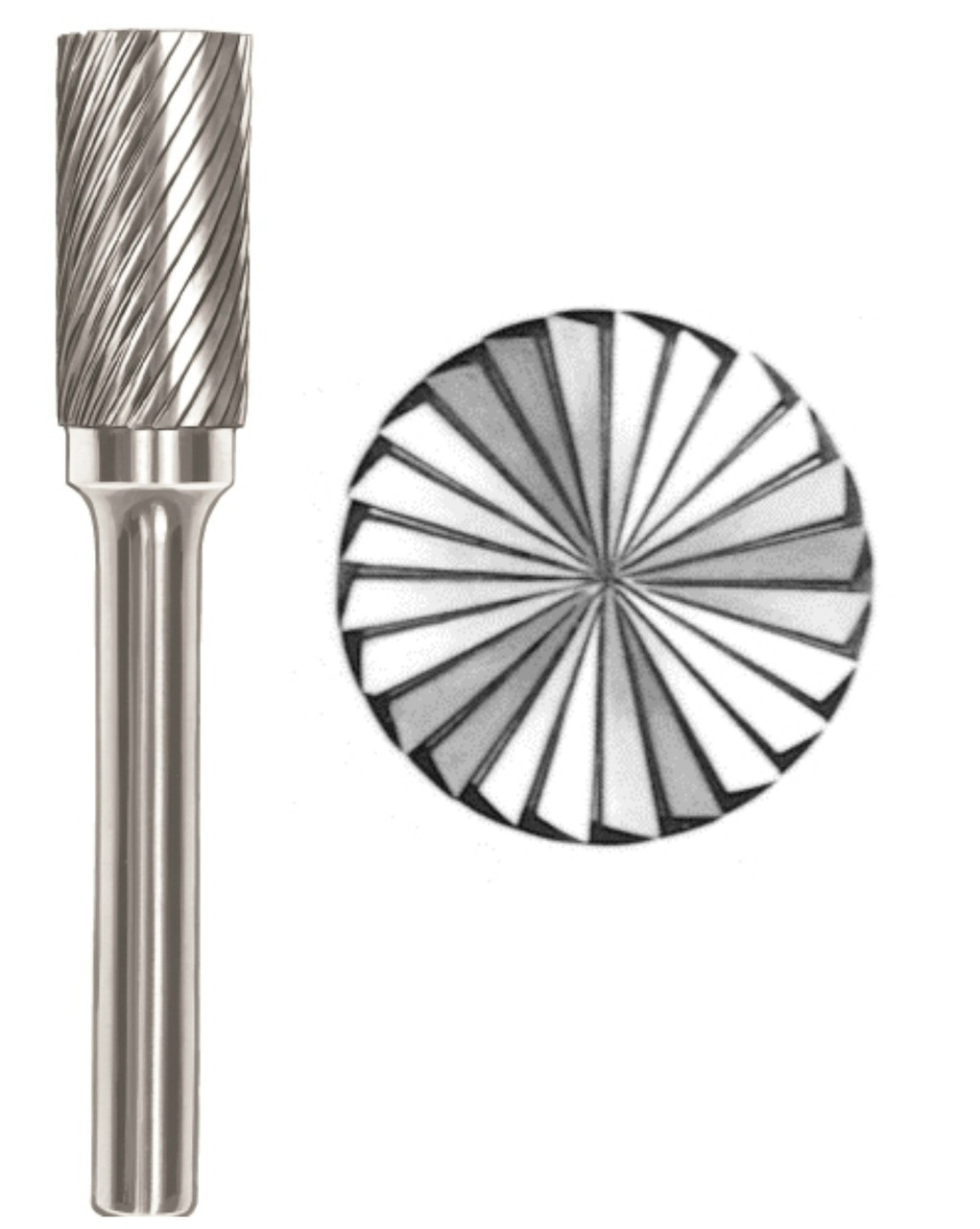 1/4" Diameter 1/8" Shank Cylinder Radius End Carbide Burr Single Cut SC-51