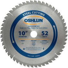 Oshlun SBF-100052 10-Inch 52 Tooth TCG Saw Blade with 1-Inch Arbor (5/8-Inch Bushing) for Mild Steel and Ferrous Metals