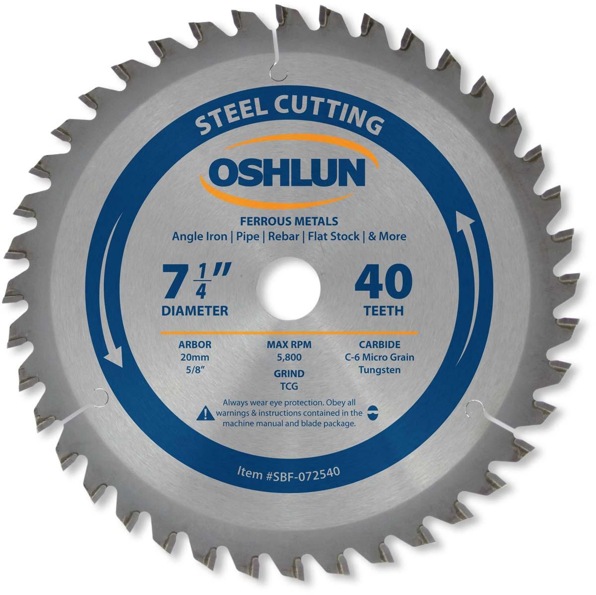 Oshlun SBF-067540 6-3//4-Inch 40 Tooth TCG Saw Blade w//20mm Arbor for Mild Steel