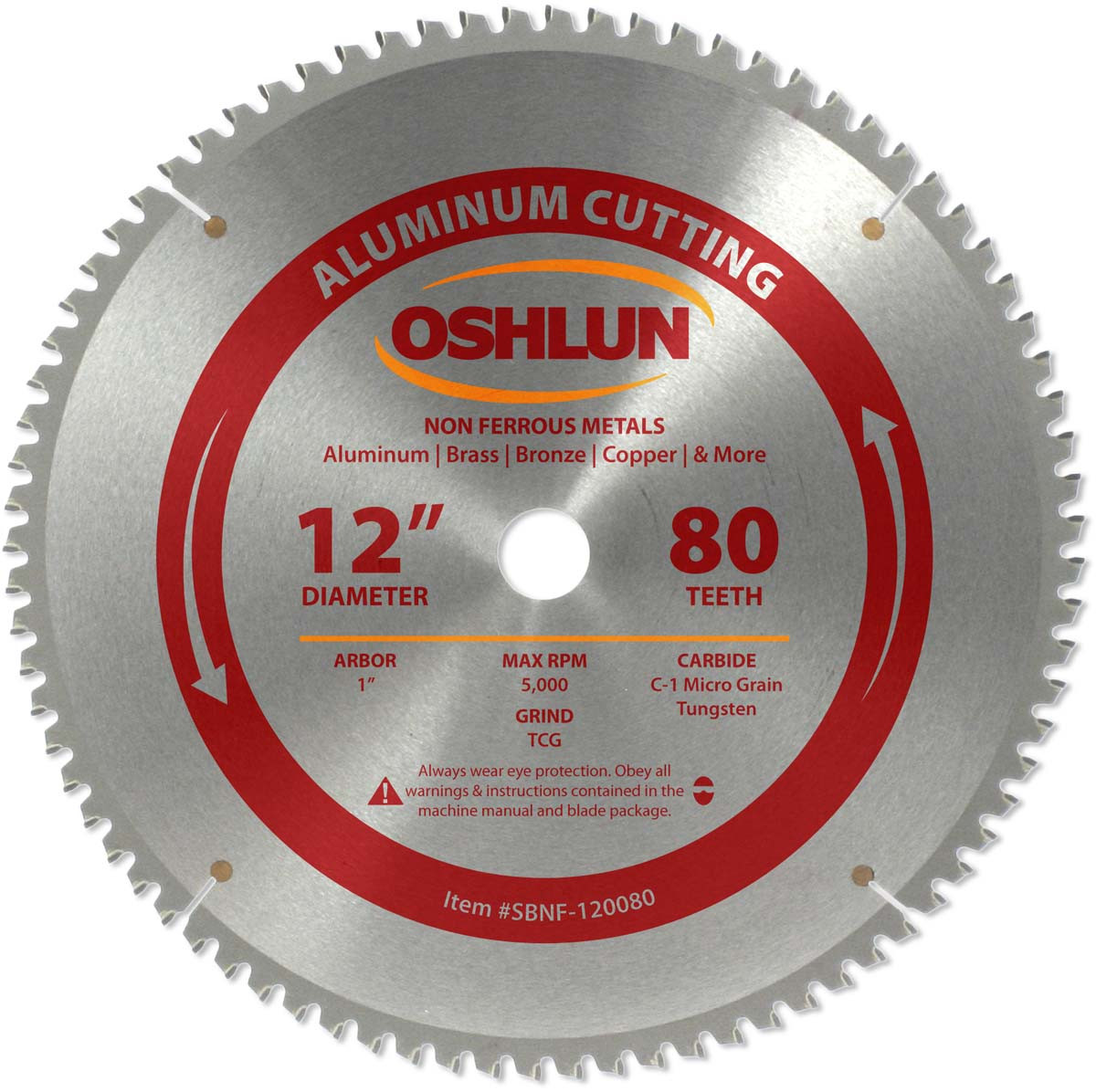 Oshlun SBF-120060 12-Inch 60 Tooth 1" Arbor for Ferrous Steel 