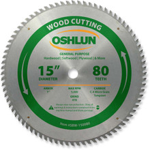 Oshlun SBW-150080 15-Inch 80 Tooth ATB General Purpose Saw Blade with 1-Inch Arbor
