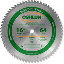 Oshlun SBW-160064 16-Inch 64 Tooth ATB General Purpose Saw Blade with 1-Inch Arbor